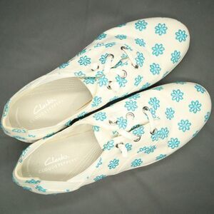 Clarks Cloudsteppers Sneaker Shoes Blue Daisy on White Size 8.5